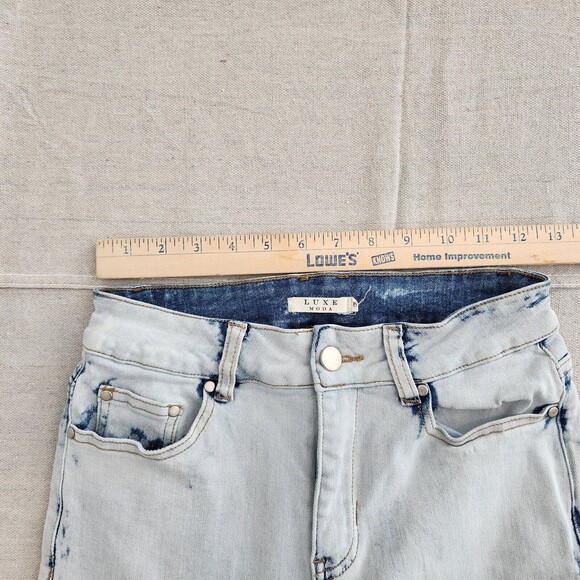Luxe Moda Jeans Women 6 Blue Denim Acid Wash Straight Mid Rise Split Ankle 25x28 - Picture 8 of 15